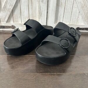Lemon Jelly Platform Sandals Double Buckle Comfort Vacation Travel Black 39